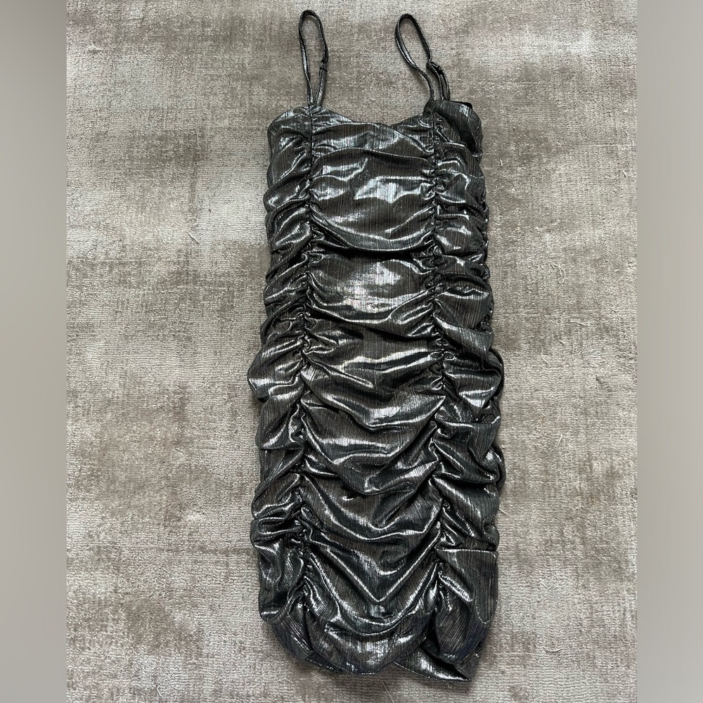 Katie J NYC Silver Metallic Ruched Bodycon mini dress - Mitzvah